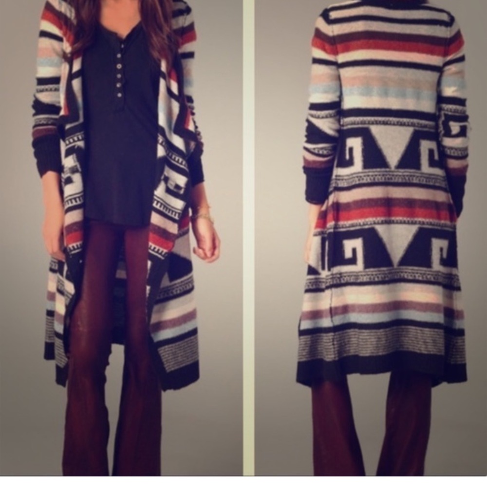 Multicolor Geometric Cardigan Duster Sweater size S